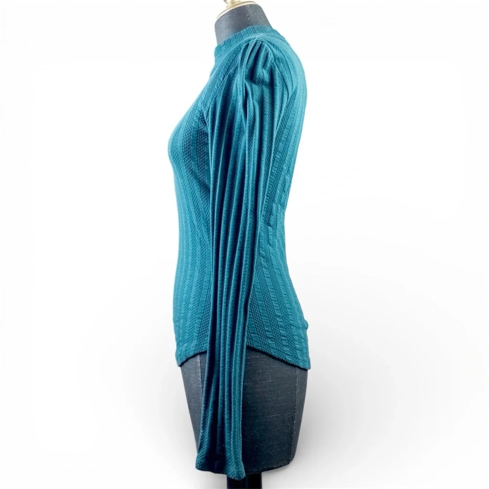 Free People Long Sleeve Top Knit Tie Back Green Teal Size Small